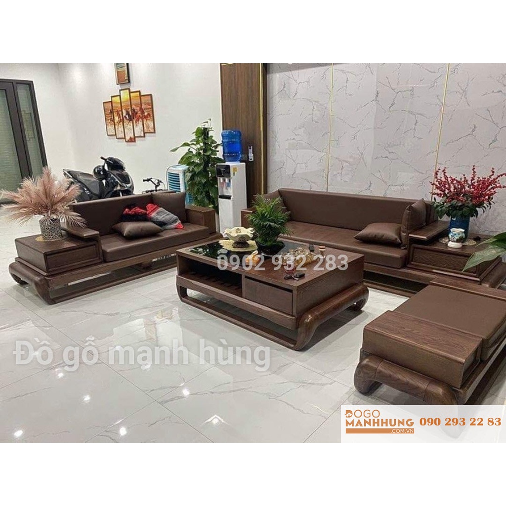 Bộ bàn ghế sofa gỗ 2 văng lớn S17.5 5 giá xưởng, chất gỗ đẹp