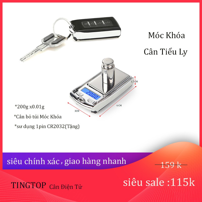 Cân Tiểu Ly Móc Khóa ô tô  Bỏ Túi Điện Tử mini nhà bếp 200gx0.01g Bảo Hành 1 Năm