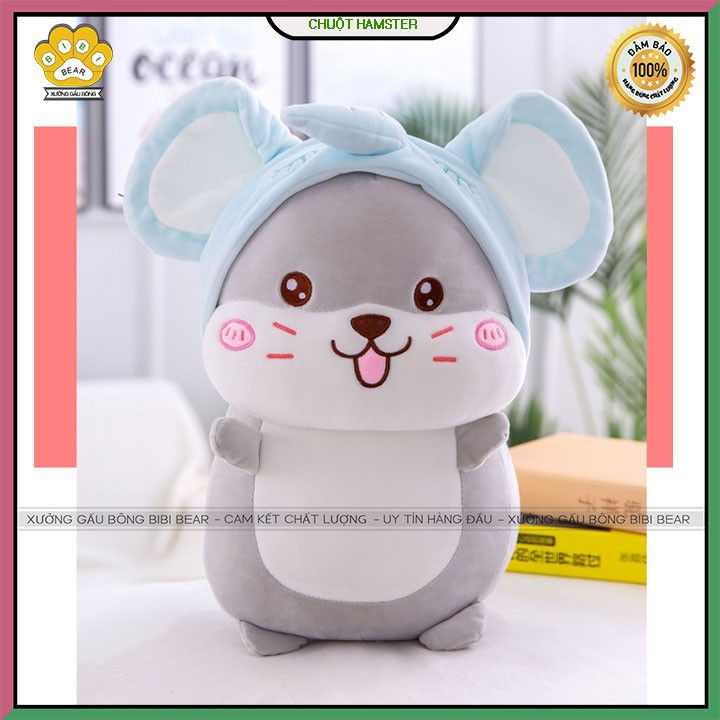 Gối ôm gấu bông chuột hamster mũ xanh siêu cute