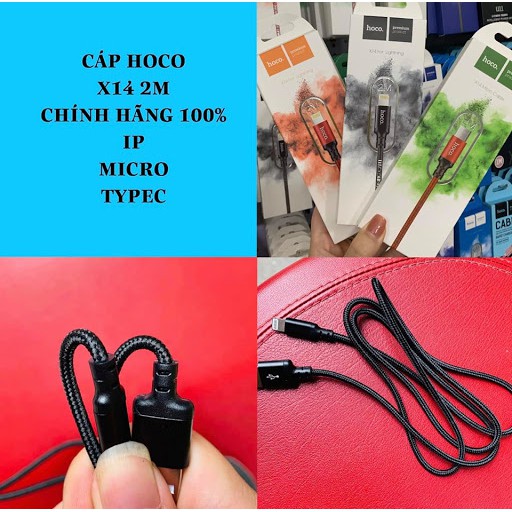 Cáp HOCO X14 Lighting/Micro USB/Type C Dài 1 Mét/2 Mét - sạc nhanh, dây dù, siêu bền, chống đứt