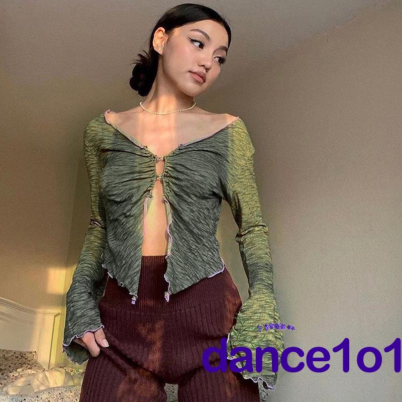 Áo nữ tay dài cổ chữ V thiết kế quyến rũ thời trang