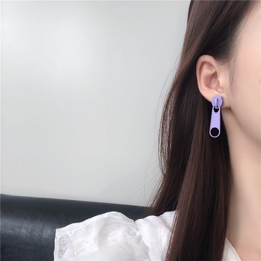 Bông Tai Dáng Dài Bằng Kim Loại Có Khóa Kéo Thiết Kế Dễ Thương Cho Nữ