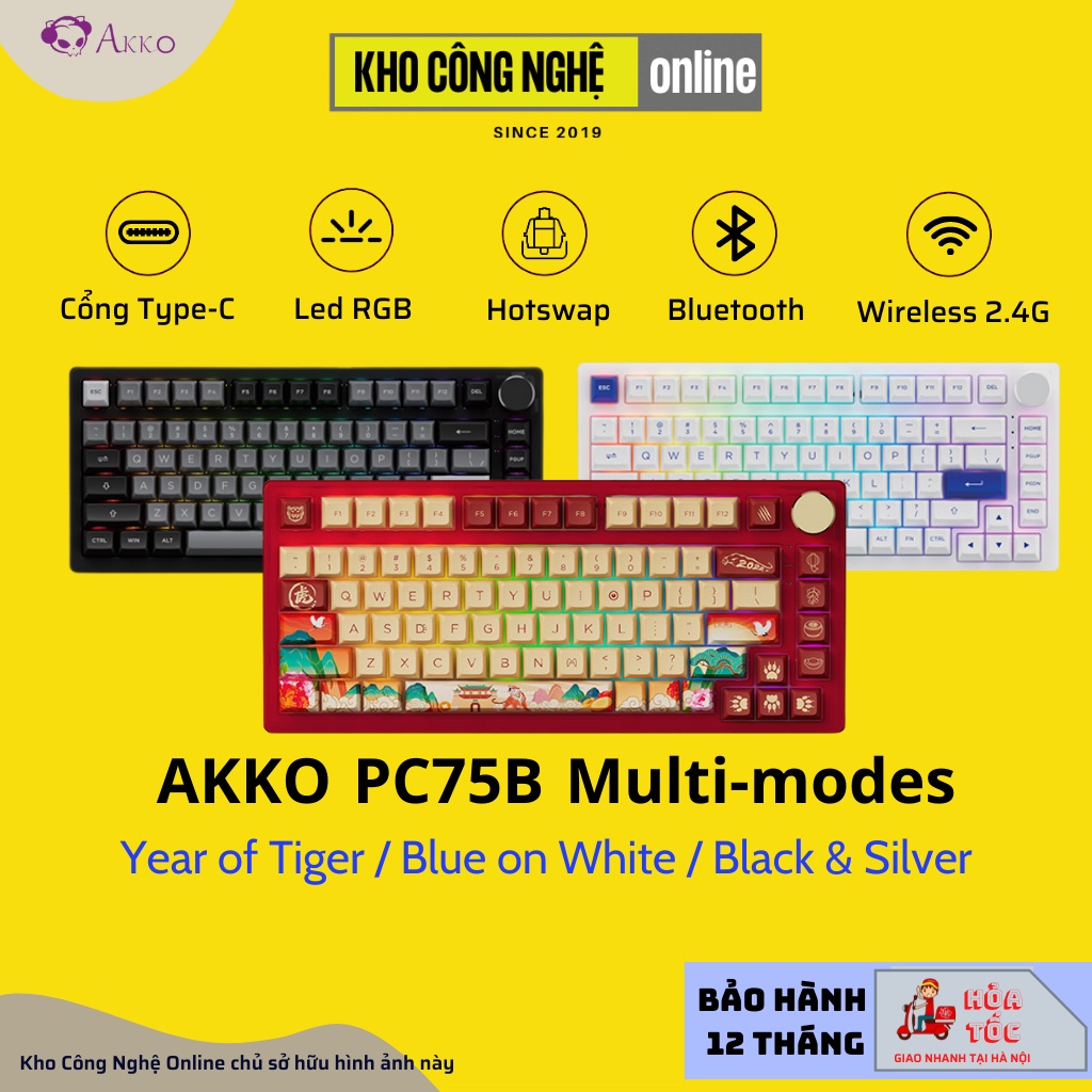 Bàn phím AKKO PC75B Plus Year of Tiger (Bluetooth 5.0 / Wireless 2.4Ghz / Hotswap / Foam tiêu âm / Lubed switch)