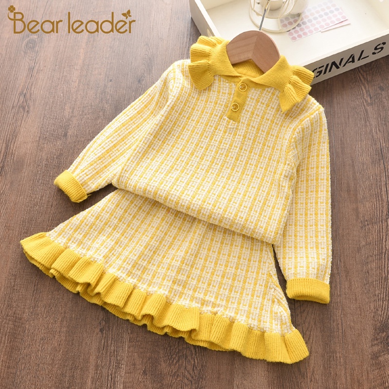 Set Đồ 2 Món BEAR LEADER Gồm Áo Sweater Phối Bèo Và Chân Váy Thời Trang Thu Đông 2020 Mới Cho Bé Gái