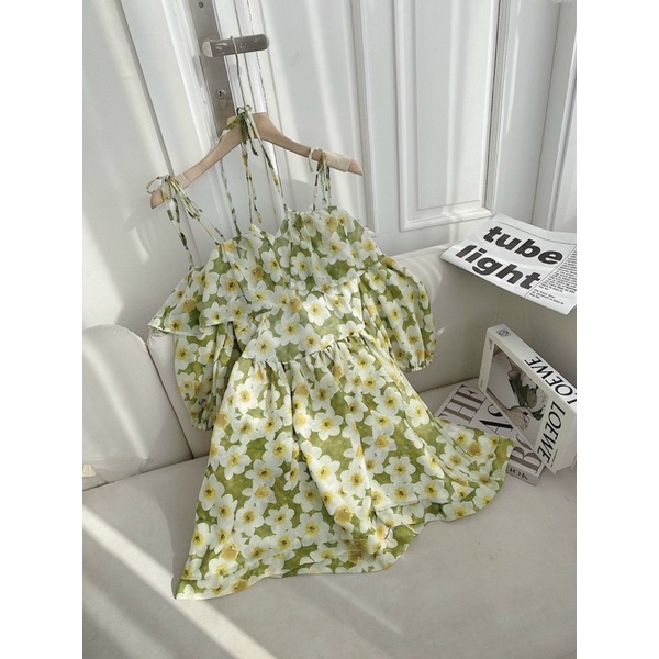 Đầm hoa xanh bơ - Chitchitstore