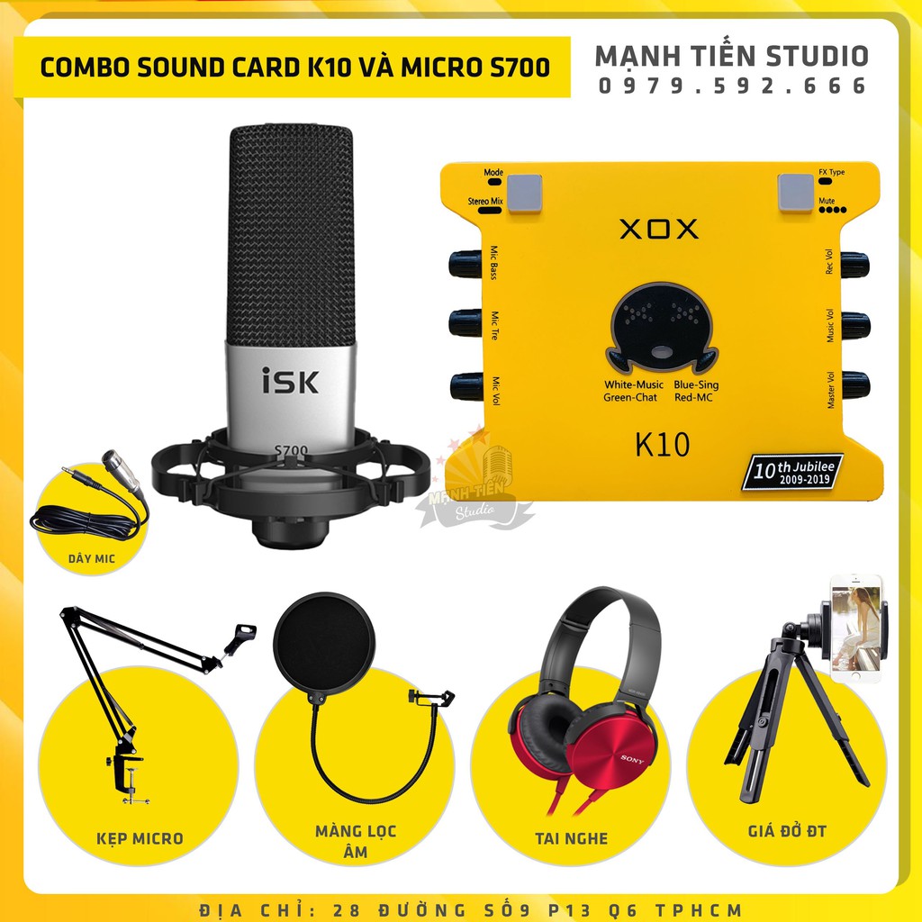 Combo thu âm karaoke livestream đỉnh cao siêu phẩm 2021 Soundcard K10 và Micro S700 tặng full phụ kiện bảo hành 12 tháng