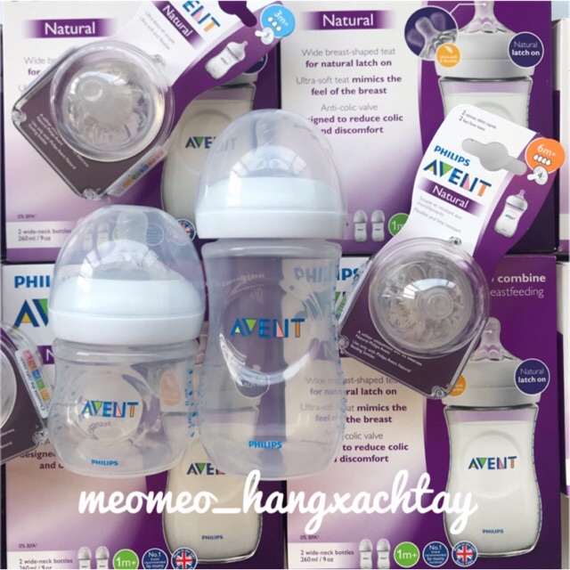 Bình sữa chống đầy hơi Avent Natural 260ml &amp; 125ml