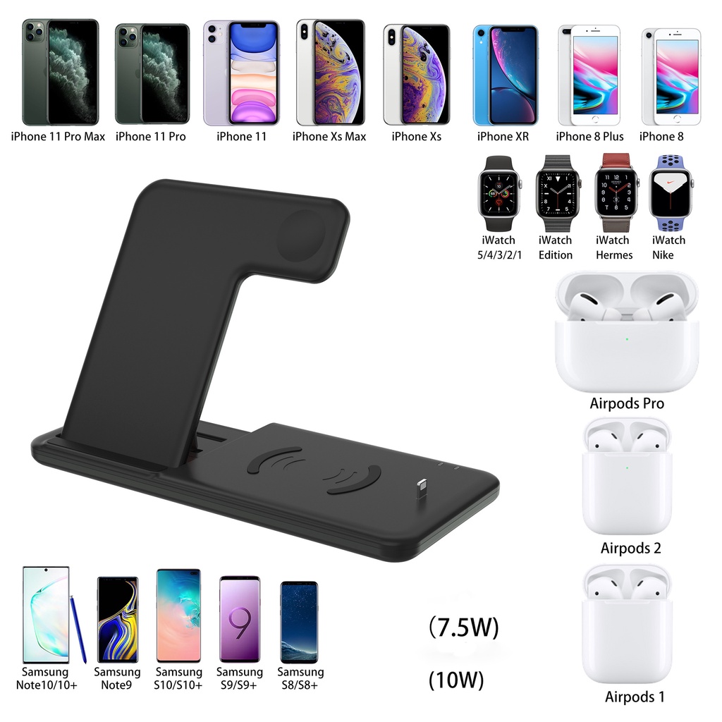 Đế sạc không dây đa năng 4 in 1 công suất 15W - sạc không dây các dòng iPhone, Apple Watch, Airpod, Samsung, xiaomi