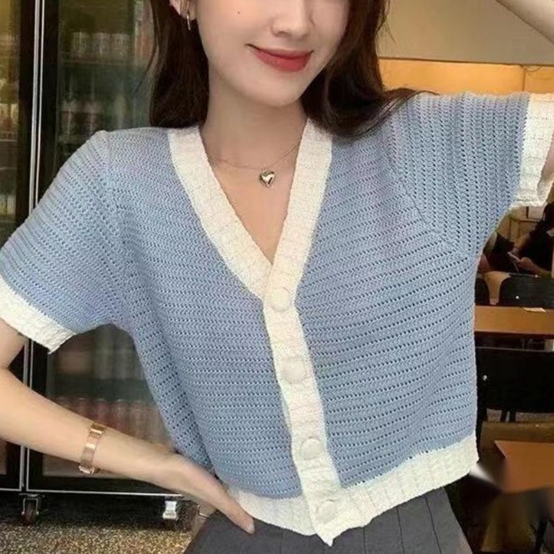 Áo Khoác Cardigan Ngắn Tay Cổ Chữ V Cài Nút Thời Trang Mùa Hè Cho Nữ