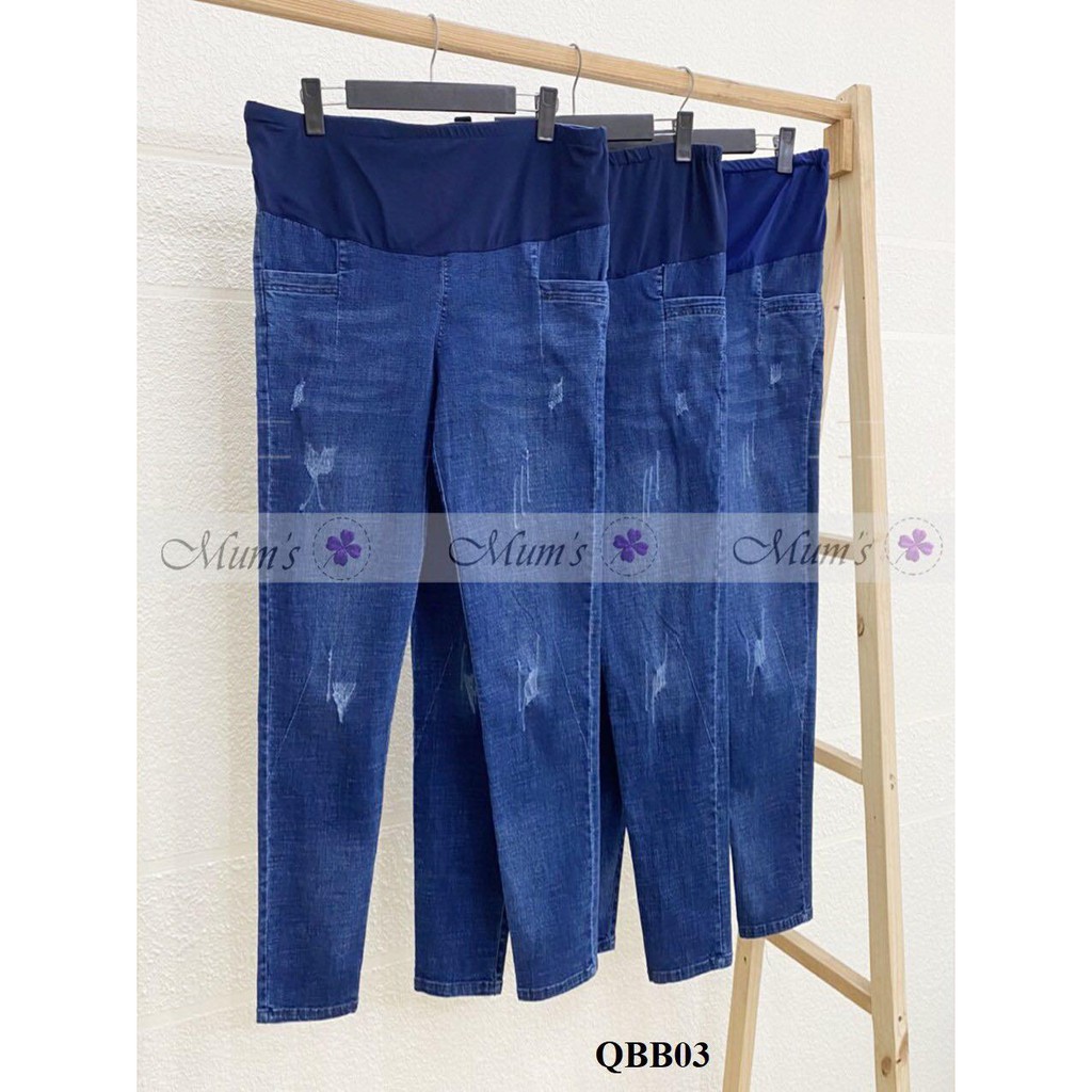 Quần bầu  FREESHIP Quần bò bầu màu xanh mài đáp bụng đủ sz L-XL-2X