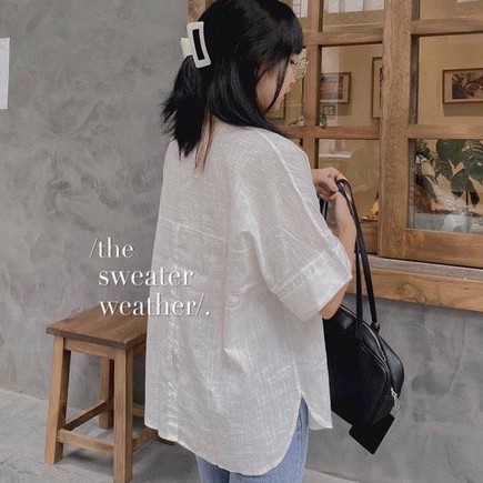 [EGANDA]Áo sơ mi nữ trắng dài tay chất lụa hàn oversize, sơ mi nữ trắng tay dài, tay ngắn basic (ảnh thật)