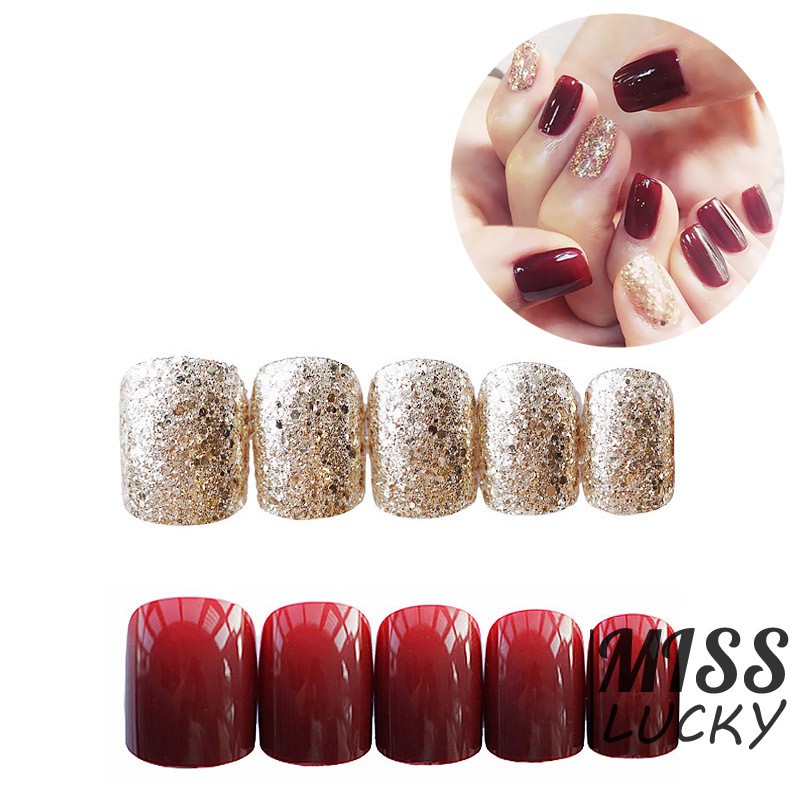 Bộ 24 móng tay giả sơn tông đỏ sang trọng