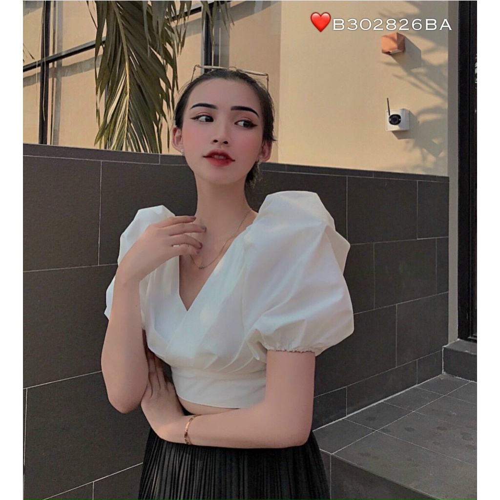 ÁO KIỂU CỔ TIM TAY BỒNG TO ĐẮP EO CROPTOP NA