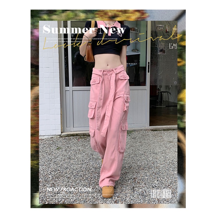 QKOOLE  Quần Denim Lưng Cao Ống Rộng Thời Trang Hàn Quốc Dành Cho Nữ