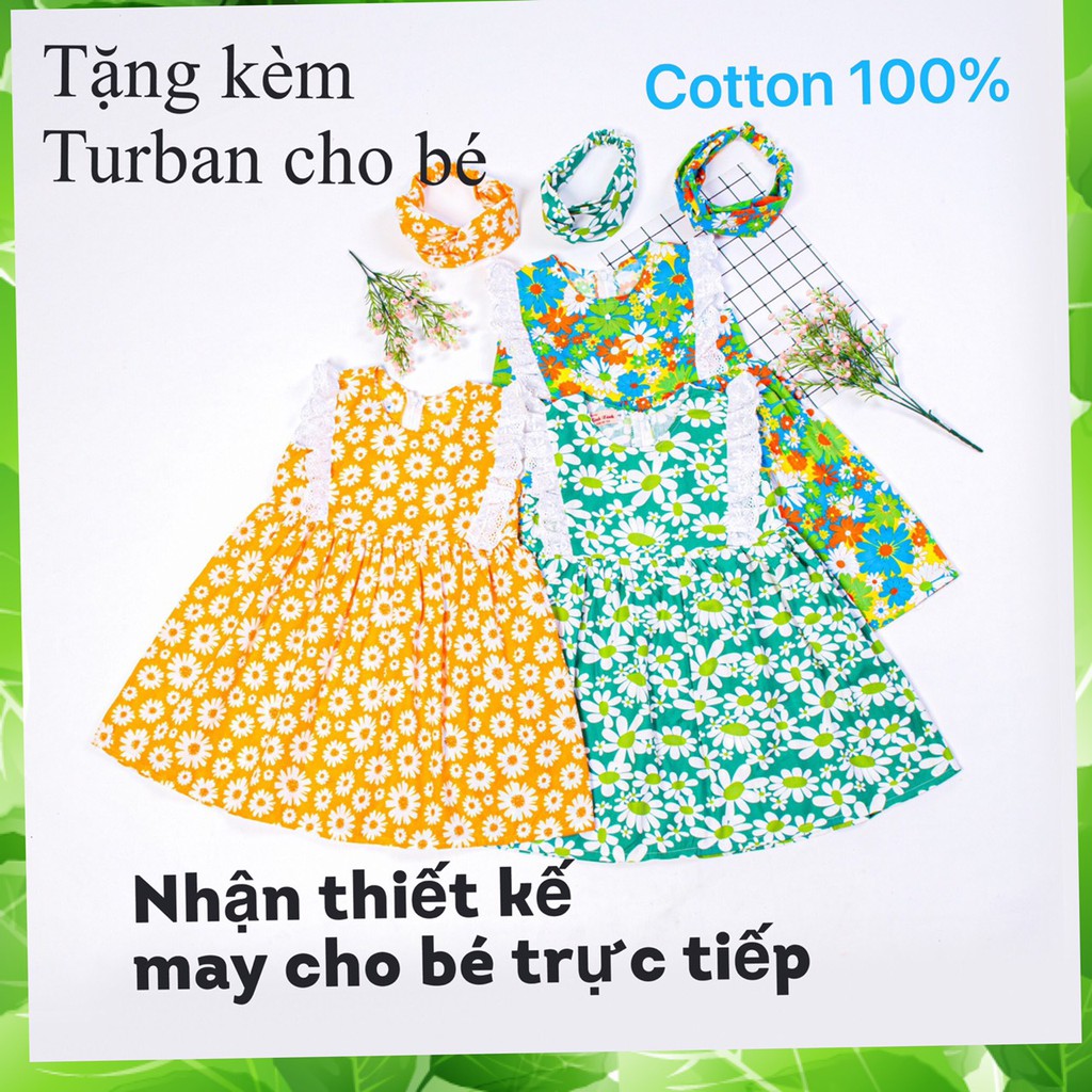 Đầm(váy) cotton cho bé tay cánh tiên ren size từ 1-8 tuổi