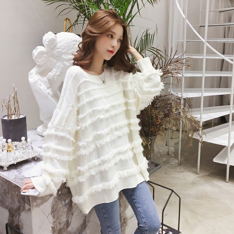 Áo len dáng rộng màu trơn phối tua rua cho nữ | BigBuy360 - bigbuy360.vn