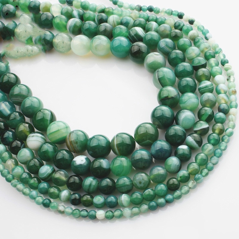 Chuỗi Hạt Đá Mã Não Nhân Tạo Màu Xanh Lá 4-12mm Dùng Làm Đồ Trang Sức Thủ Công