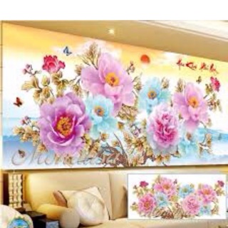 Tranh đính đá hoa mẫu đơn tranh chưa đính chưa khung