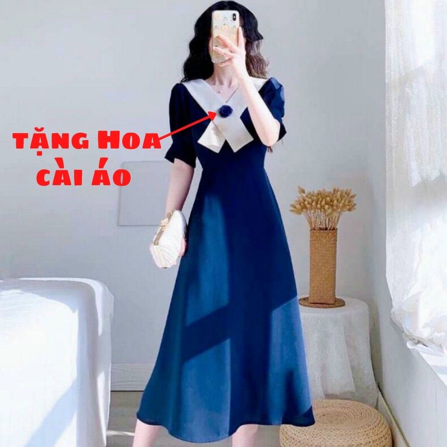 Váy xanh than, đầm nữ dáng suông M138 phù hợp với quý cô văn phòng dự tiệc trang trọng