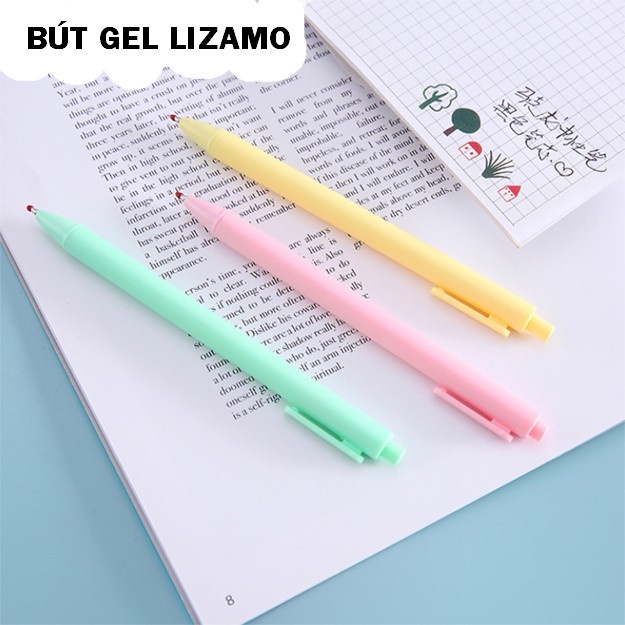 Bút bi nước mực gel LIZAMO, bút bi cute mực đen ngòi 0.5mm màu macaron dễ thương BB36