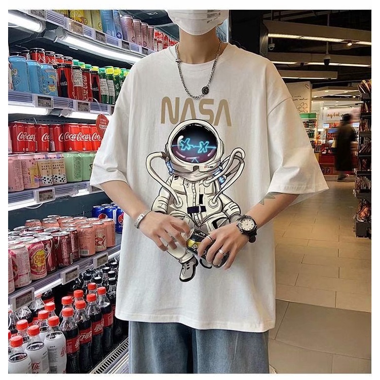 Áo Thun Nam Cổ Tròn Form Rộng Streetwear, Áo Phông Unisex Basic Cotton Oversize In Phi Hành Gia NASA | BigBuy360 - bigbuy360.vn
