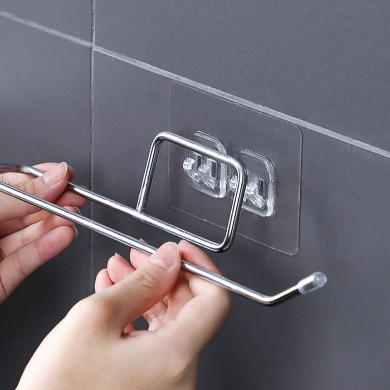 Móc Treo Giấy Vệ Sinh Khăn Lau Bếp Chất Liệu Inox, Thanh Treo Đồ Đa Năng Dán Tường Chắc Chắn