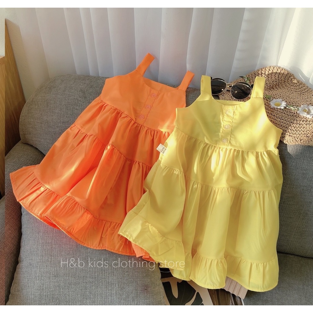 Váy bé gái cotton thô 8-22kg hai dây xòe xinh xắn, đầm cho bé mặc hè trẻ em size đại 1 2 3 4 5 6 tuổi Đ020