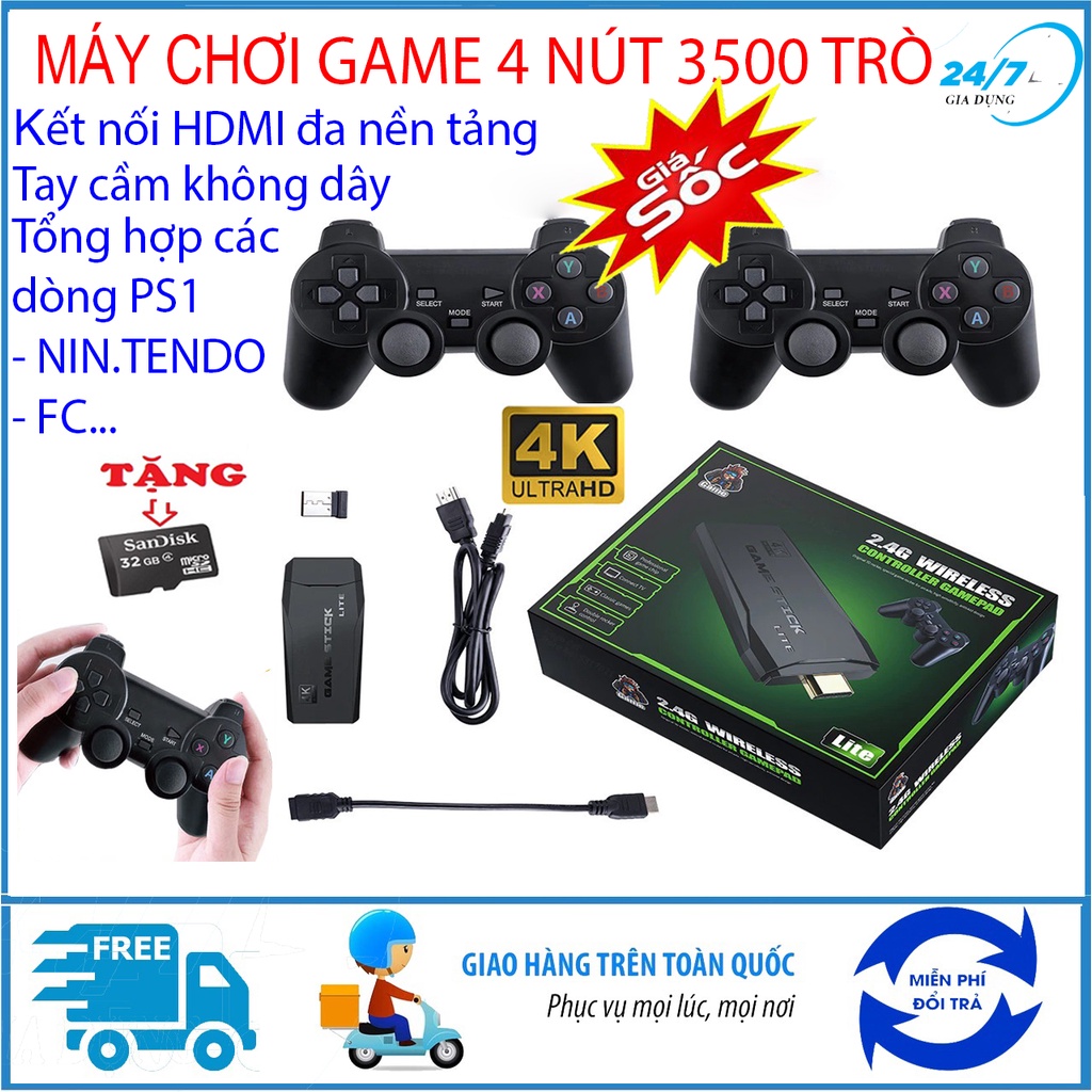 💥Cùng Nhau Trải Nghiệm💥Máy Chơi Game Mini Game Stick Lite Kèm 2 Tay Cầm Không Dây 2.4 - Với Hơn 3500 Trò Chơi Cho Trẻ Em