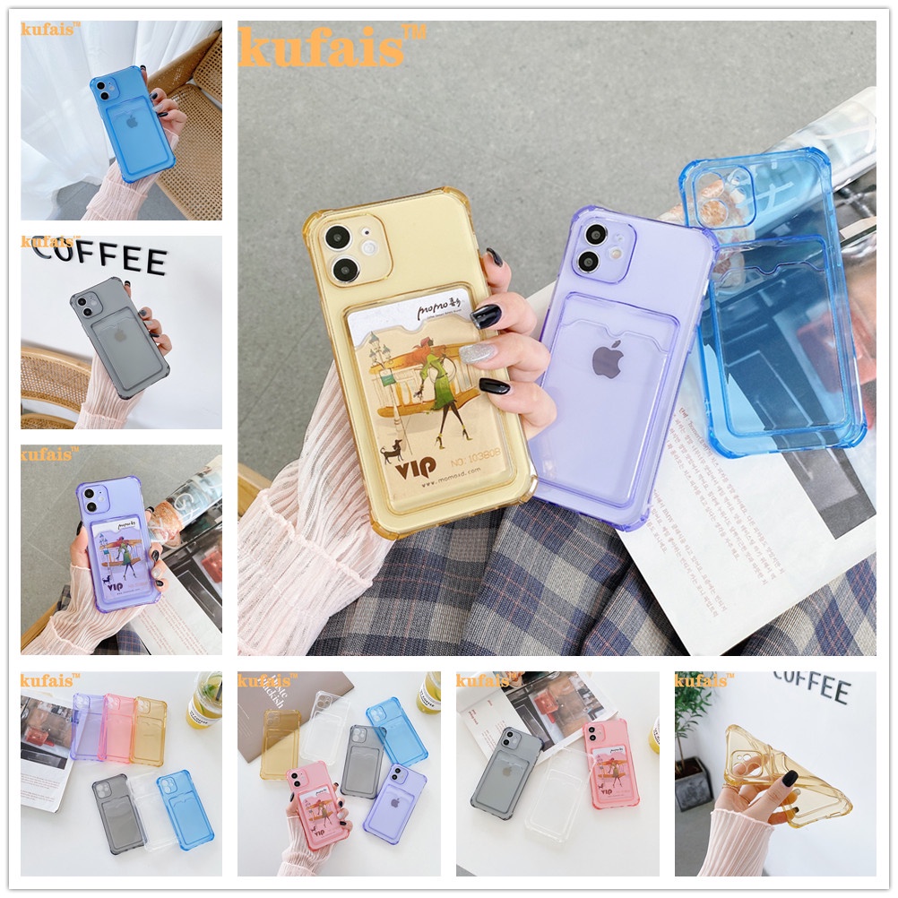 Ốp điện thoại silicon mềm chống sốc có ngăn đựng thẻ cho iPhone 11 12 Pro Max 7Plus 8Plus Xr Xs Max Pro Se2020 7 11 12