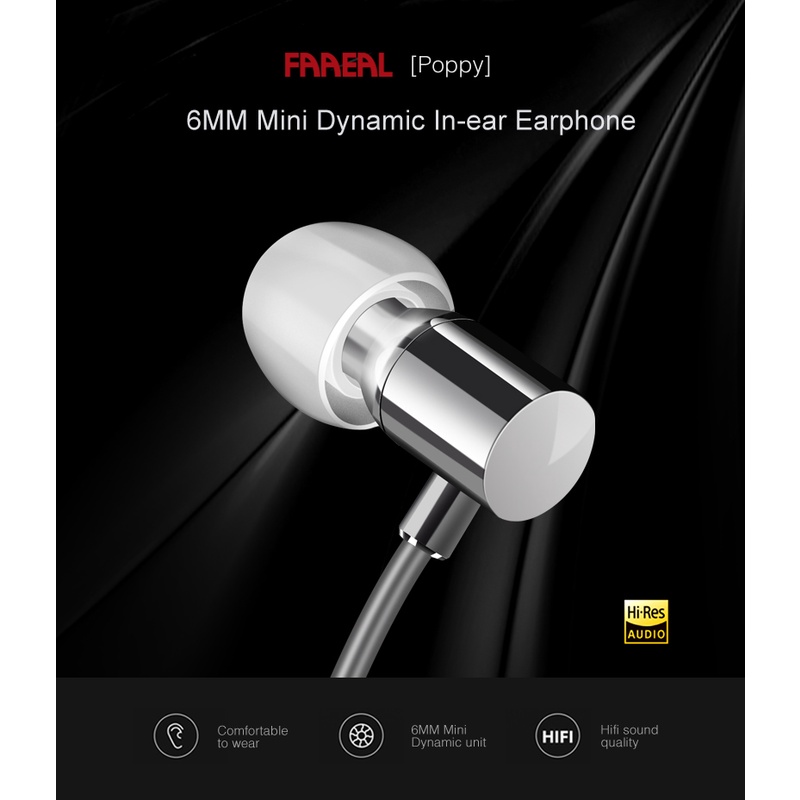 FAAEAL Poppy Metal Earphone Stereo Bass Sound HiFi Headsets 3.5mm Wired in-Ear Earphones