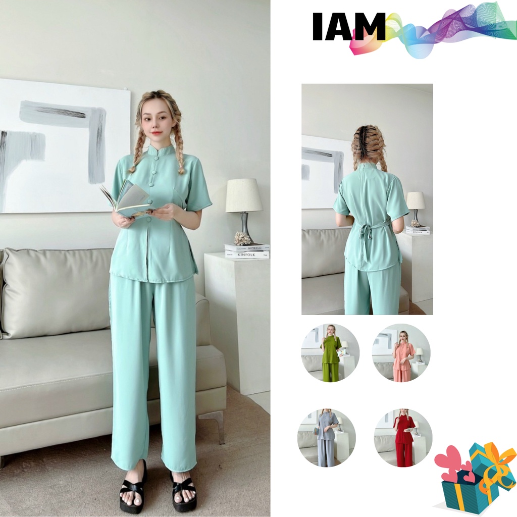 Đồ bộ mặc nhà cao cấp đồ dạo phố áo sườn xám nữ tôn dáng che khuyết điểm freesize dưới 70kg