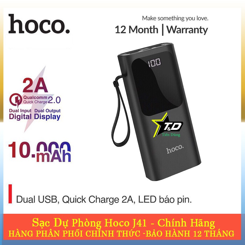 SẠC DỰ PHÒNG HOCO J41 DUNG LƯỢNG PIN 10000mAh CÓ ĐÈN LED HIỂN THỊ