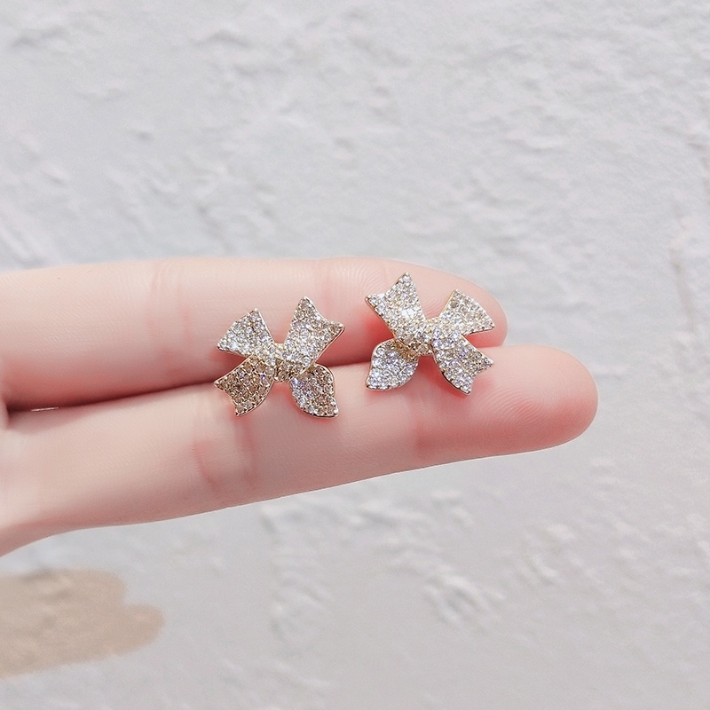 [Jiudoulan] Khuyên Tai Nơ Đính Đá Zircon Lấp Lánh Thời Trang Hàn Quốc Cho Nữ