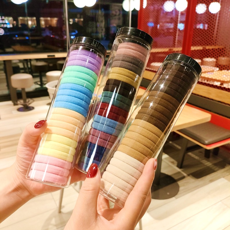 Dây Buộc Tóc Đuôi Ngựa Cao Su Bọc Da Phong Cách Hàn Quốc Kèm Hộp Đựng Dành Cho Bạn Nữ