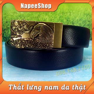 Dây lưng nam NP2510 da bò lớp 1 bền đẹp, mặt 3D hình chim đại bàng được làm bằng hợp kim cao cấp mạ màu vàng đồng
