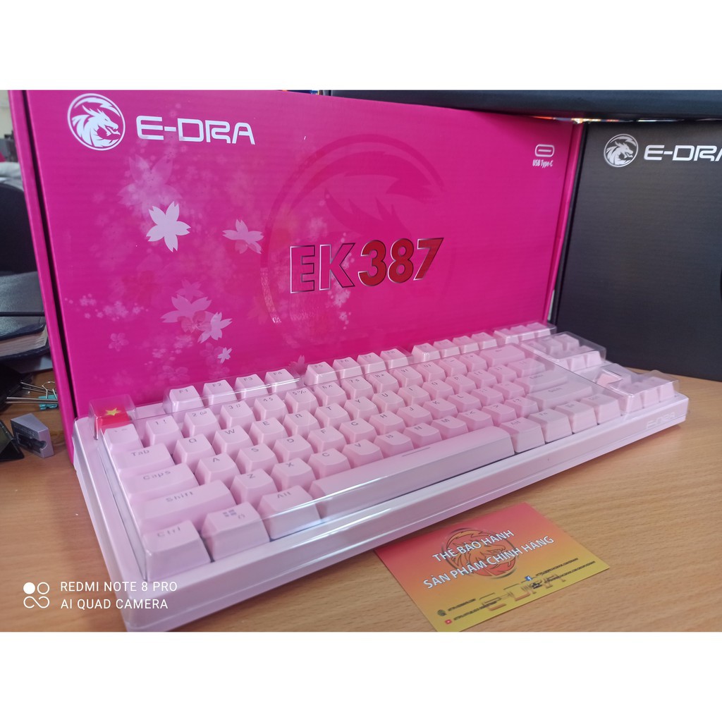 Bàn phím cơ EDRA EK387 Dream Pink 2021 - Huano switch - Double Shot kc - Blue/ Rec/ Brown - Type C - BH chính hãng 2 năm