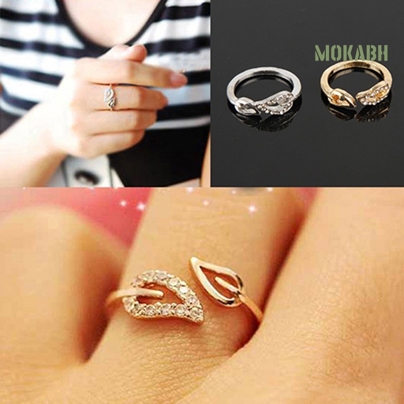 Nhẫn Hở Hai Chiếc Lá Đính Đá Thời Trang Dành Cho Nữ