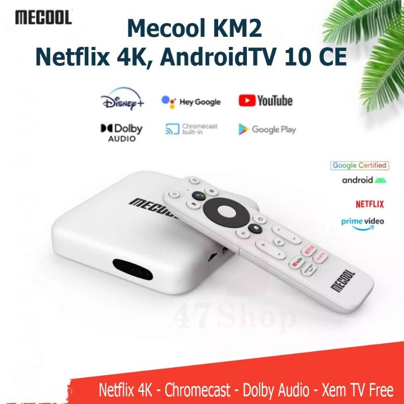 Android Box Mecool KM2, CPU S905X2-B, DDR4 2GB, eMMC 8GB, Android TV 10 chính chủ Google, remote voice theo box