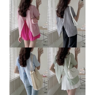 A6551 Áo somi kẻ xẻ lưng Audrey