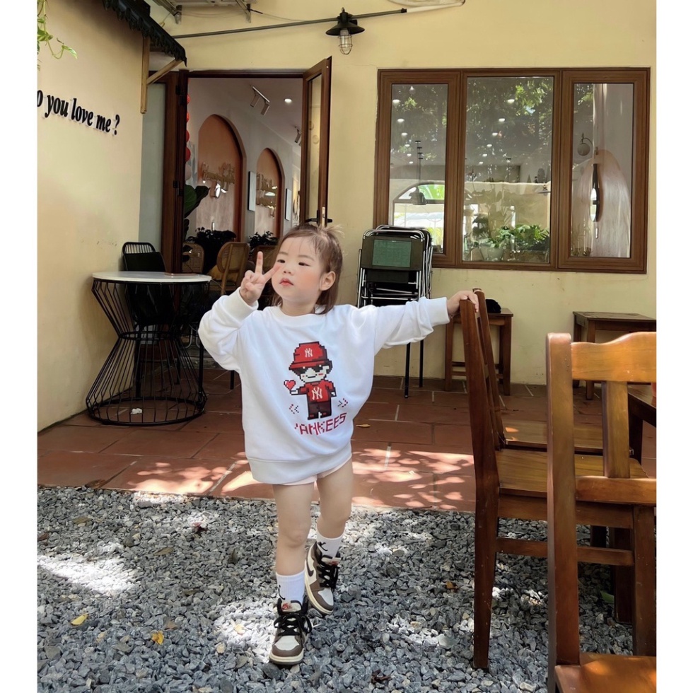 Áo sweater Mario logo thêu cho bé , áo nỉ cổ tròn unisex trẻ em , TP KIDs MSP 1245