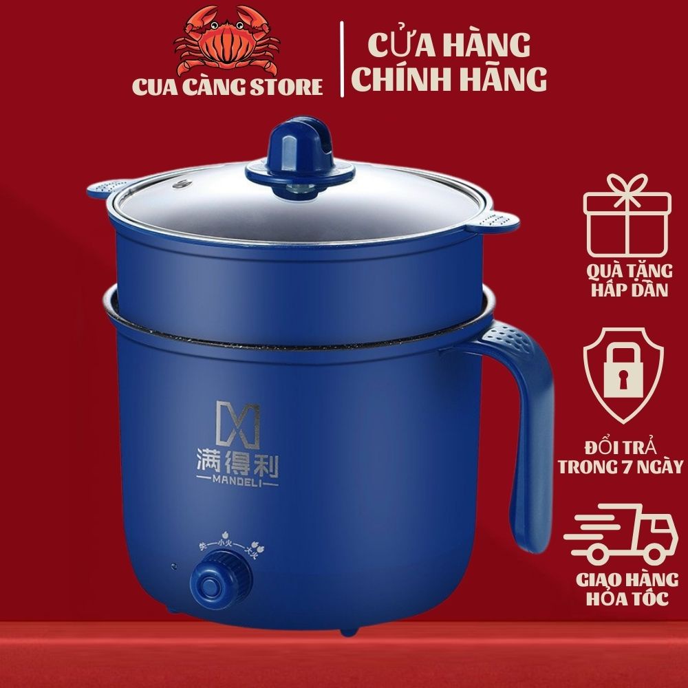 Nồi lẩu mini đa năng, nấu cơm, chiên xào, hấp dán tiện dụng, tay cầm giả gỗ, phủ chống dính siêu đẹp, bảo hành 12 tháng