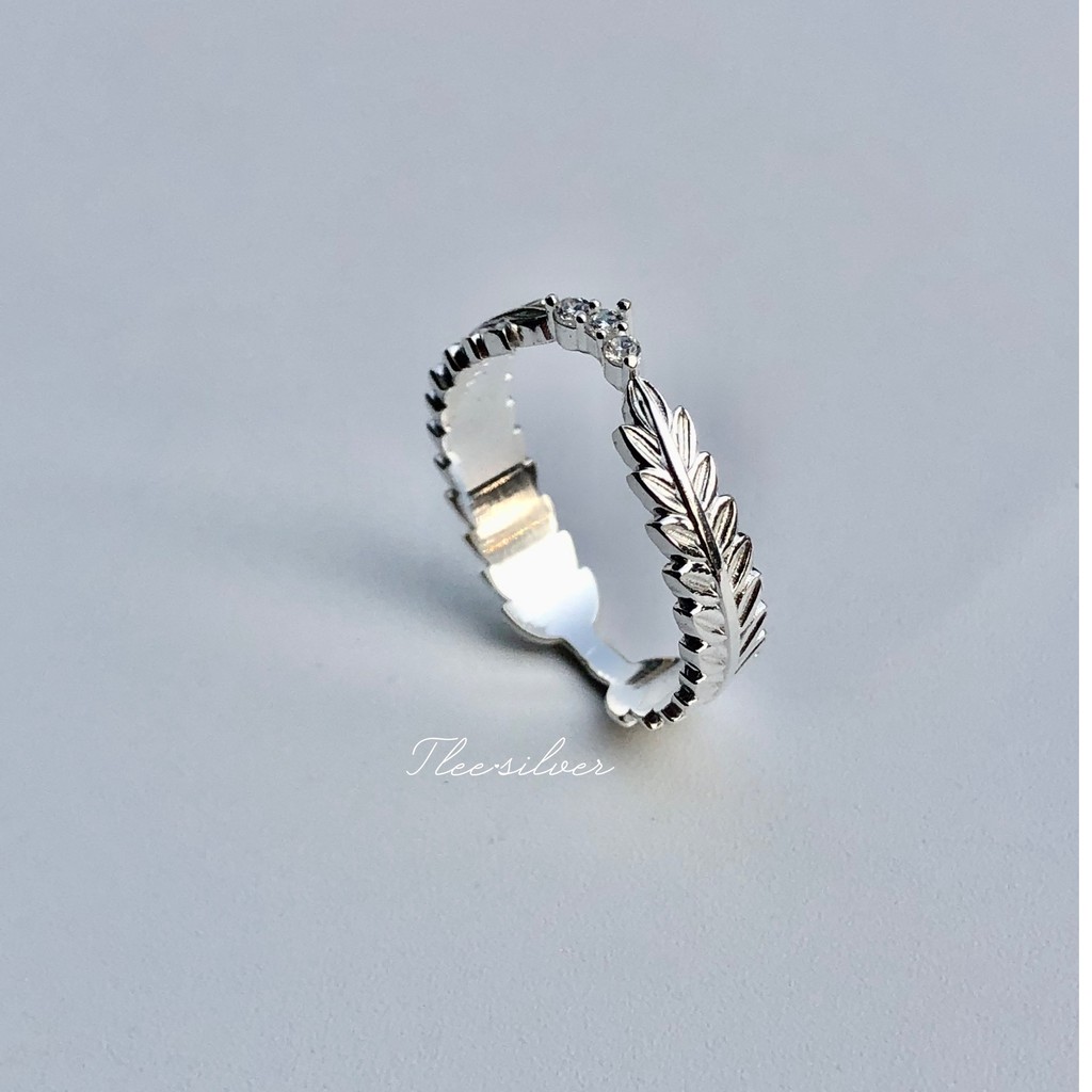 Nhẫn bạc nữ TLEE lá Henna nạm đá cao cấp TleeJewelry A0152