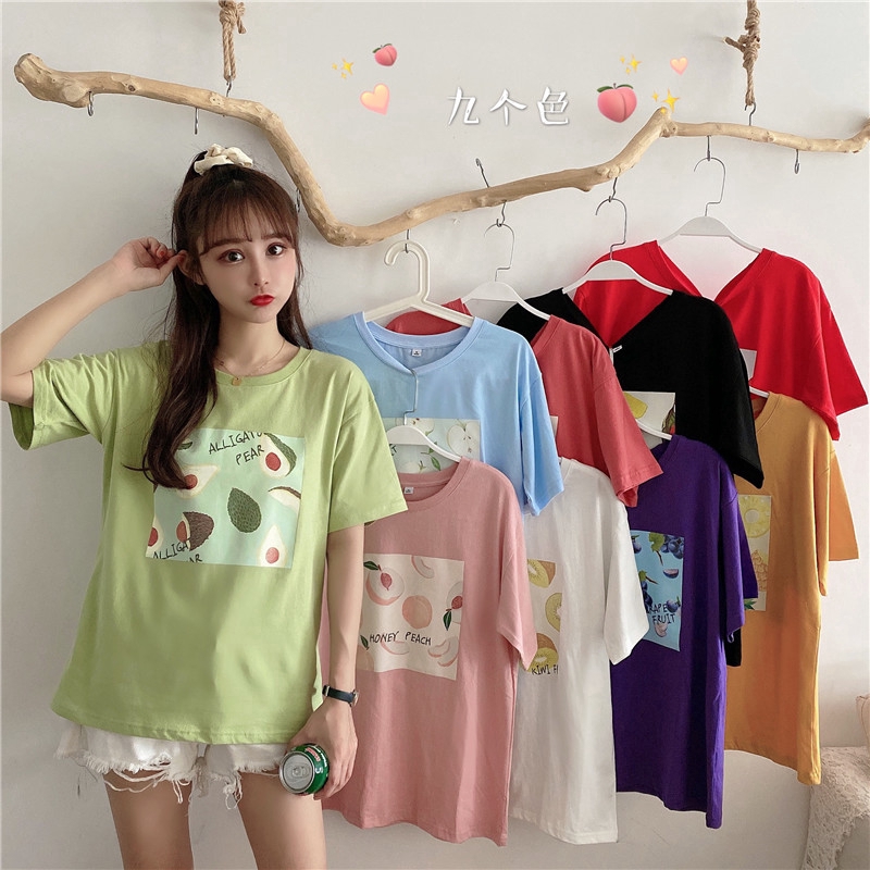 SUXI Áo Thun Ngắn Tay Cổ Tròn In Họa Tiết Trái Cây Xinh Xắn Dành Cho Nữ