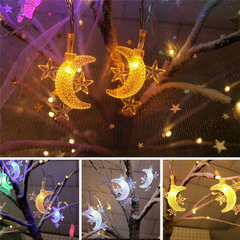 Dây đèn LED trang trí hình mặt trăng và ngôi sao 1.5/3m
