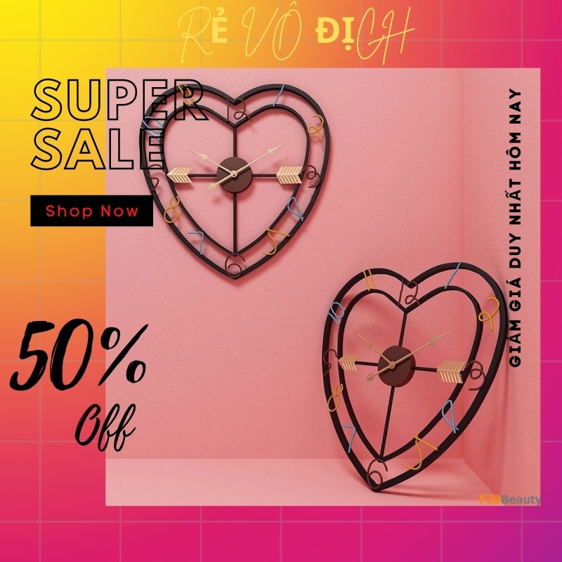 Đồng hồ treo tường trái tim Cupid - BH 12 tháng - F20Beauty - Phong cách hiện đại