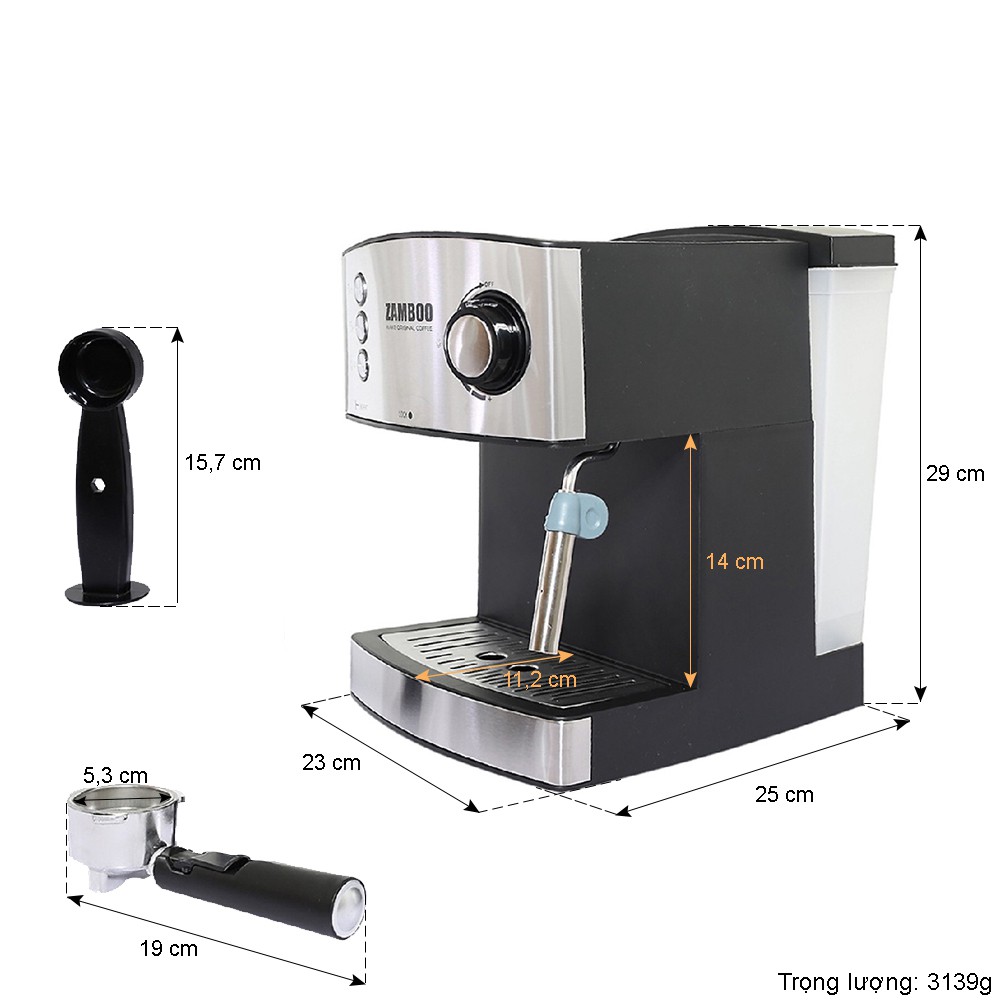 Máy pha cà phê Espresso Zamboo ZB88CF - Tặng kèm 250 gram cà phê