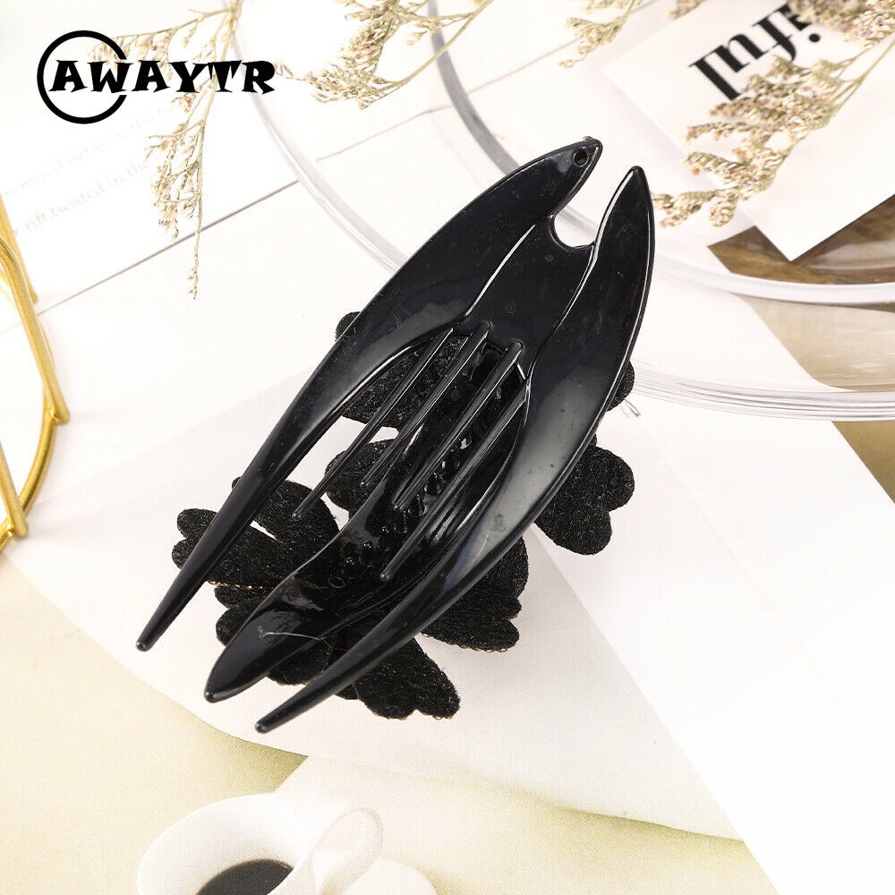 Kẹp Tóc Đuôi Ngựa Đính Đá Hình Hoa Kép Thanh Lịch Cho Nữ