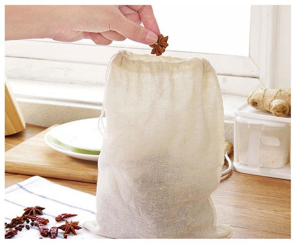 Túi Lưới Lọc Trà/Thảo Mộc Đa Năng Hoàn Toàn Bằng Cotton 23x21cm Có Dây Rút Tái Sử Dụng Được Dùng Trong Nhà Bếp