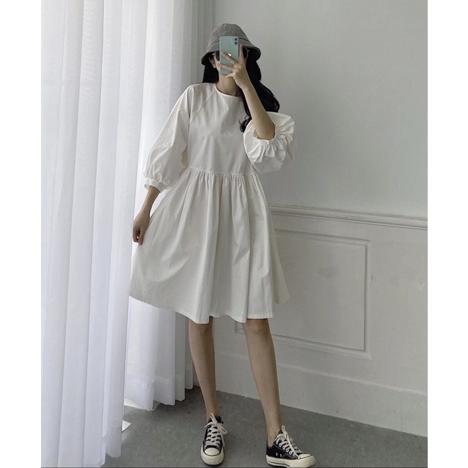 Đầm babydoll phồng cotton hàn dày dặn, thoáng mát