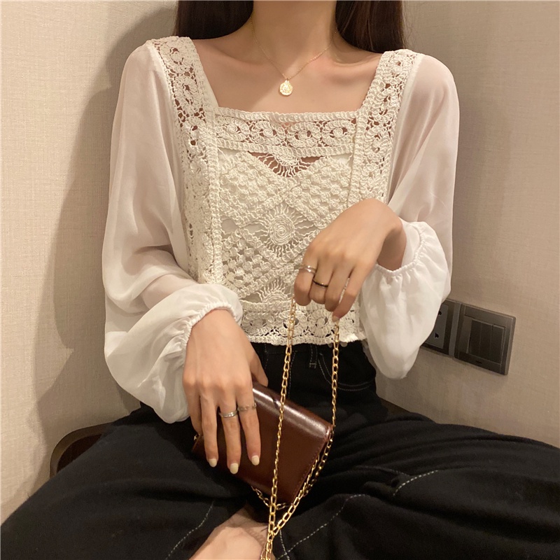 Áo kiểu Perty cổ vuông thời trang mùa thu Hàn Quốc cho nữ